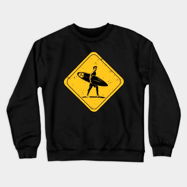 Surfer crossing distressed graphic surf art Crewneck Sweatshirt by Shanti-Ru Design